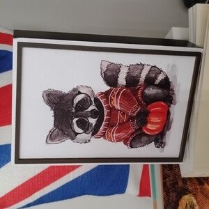 Raccoon Art Print with Red Sweater